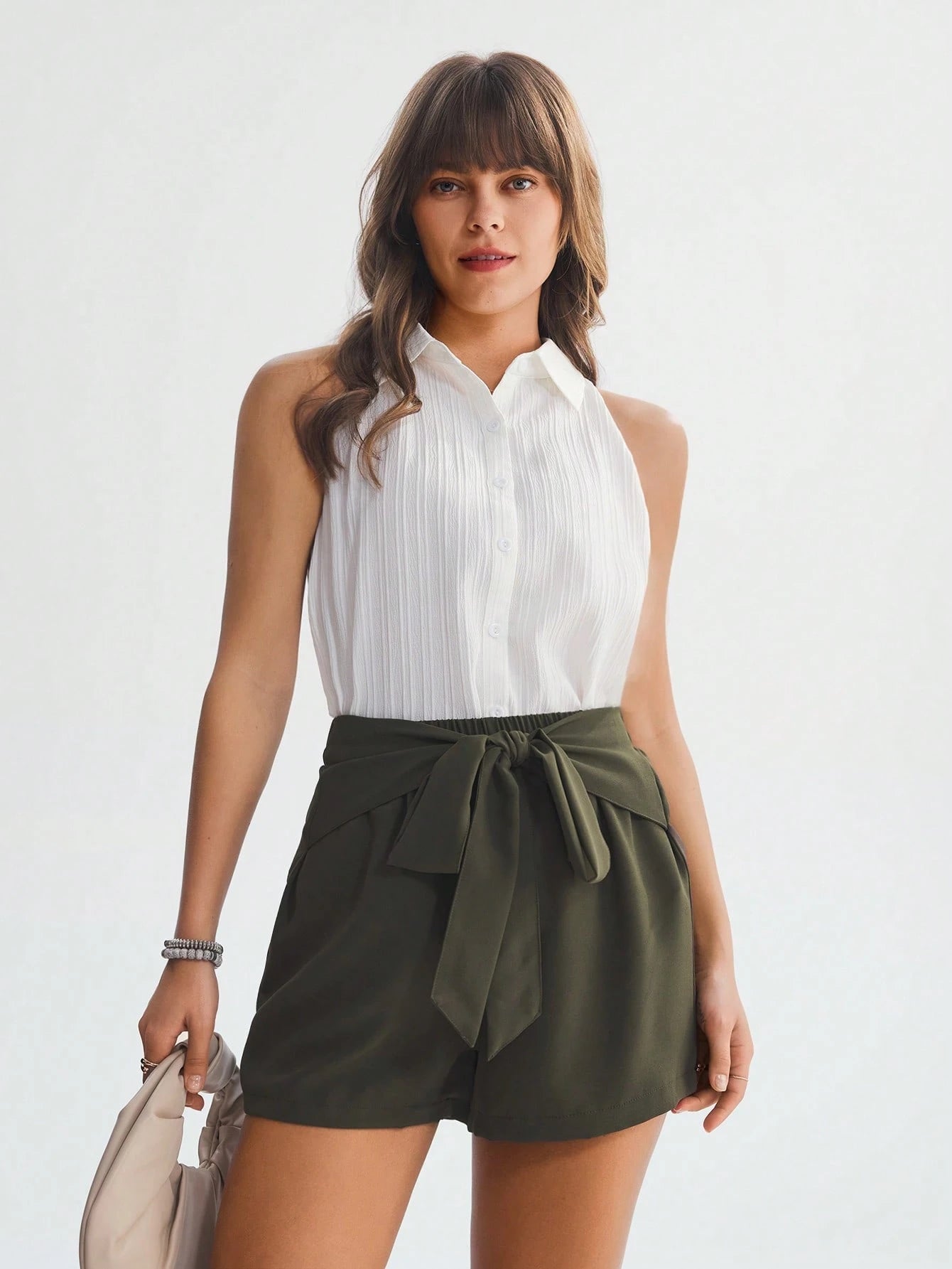 Luneh Solid Knot Front Wide Leg Shorts