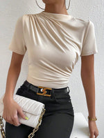 Vavabold Ruched Mock Neck Tee