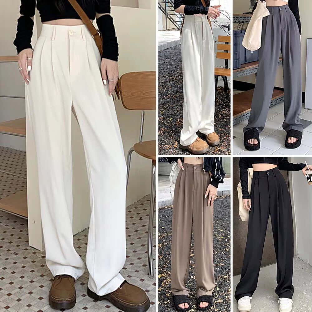 Women Long Pants Pocket Decoration Pants Elegant Wide Leg Dress Pants for Women with High Waist Button Zipper Fly for Business