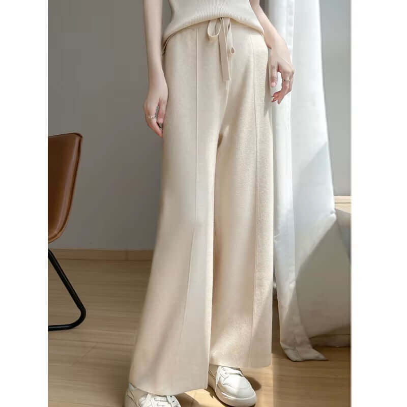 2024 Women'S Cashmere Pants Sports Pants Women'S Autumn and Winter High Waist Drawstring Warm Pants Knitted Cashmere Warm Pants
