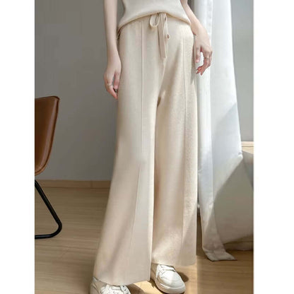 2024 Women'S Cashmere Pants Sports Pants Women'S Autumn and Winter High Waist Drawstring Warm Pants Knitted Cashmere Warm Pants