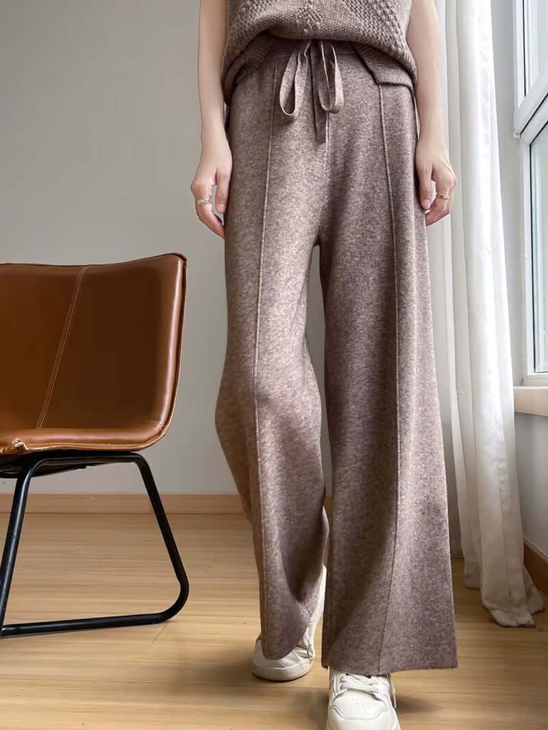 Women'S Cashmere Pants Sports Pants Women'S Autumn and Winter High Waist Drawstring Warm Pants Knitted Cashmere Warm Pants