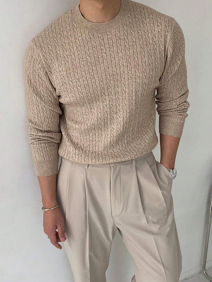 Men Solid Cable Knit Sweater