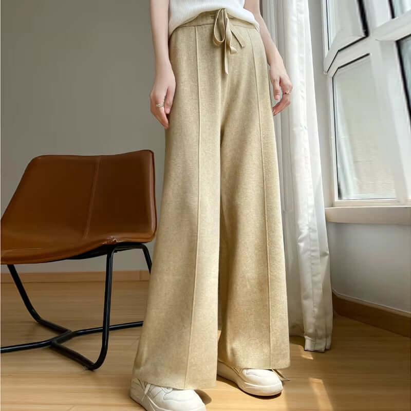2024 Women'S Cashmere Pants Sports Pants Women'S Autumn and Winter High Waist Drawstring Warm Pants Knitted Cashmere Warm Pants