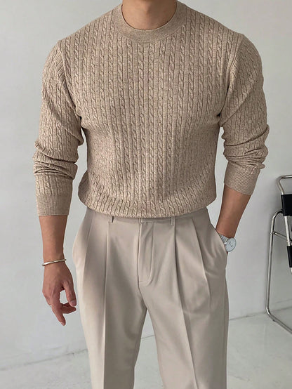 Men Solid Cable Knit Sweater