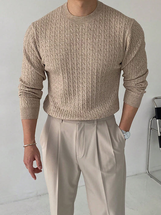 Men Solid Cable Knit Sweater