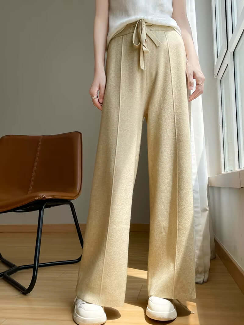 2024 Women'S Cashmere Pants Sports Pants Women'S Autumn and Winter High Waist Drawstring Warm Pants Knitted Cashmere Warm Pants