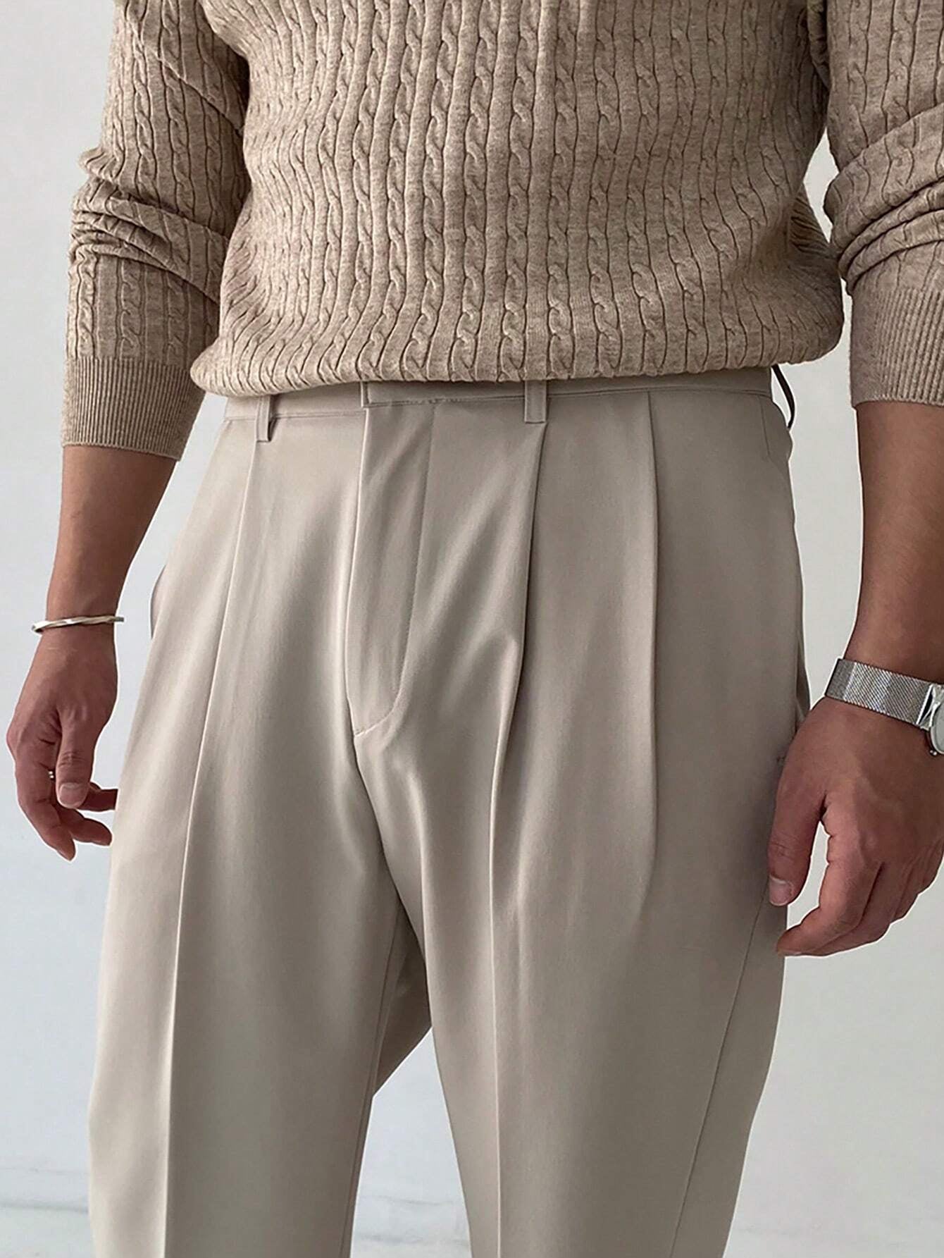 Men Solid Cable Knit Sweater