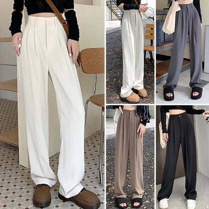 Women Long Pants Pocket Decoration Pants Elegant Wide Leg Dress Pants for Women with High Waist Button Zipper Fly for Business