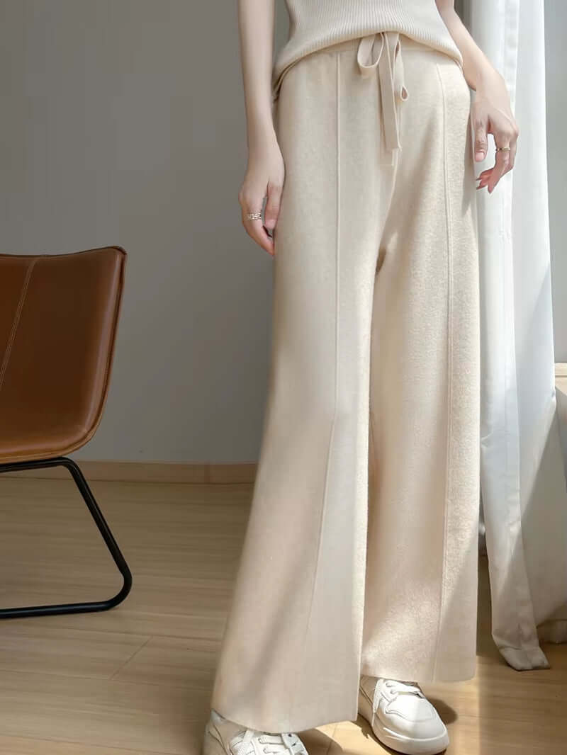 2024 Women'S Cashmere Pants Sports Pants Women'S Autumn and Winter High Waist Drawstring Warm Pants Knitted Cashmere Warm Pants
